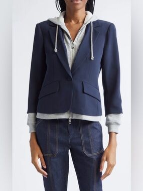 Cinq à Sept Le Petite Khloe Blazer Zip-Up Hoodie Nav/Gray Size 2